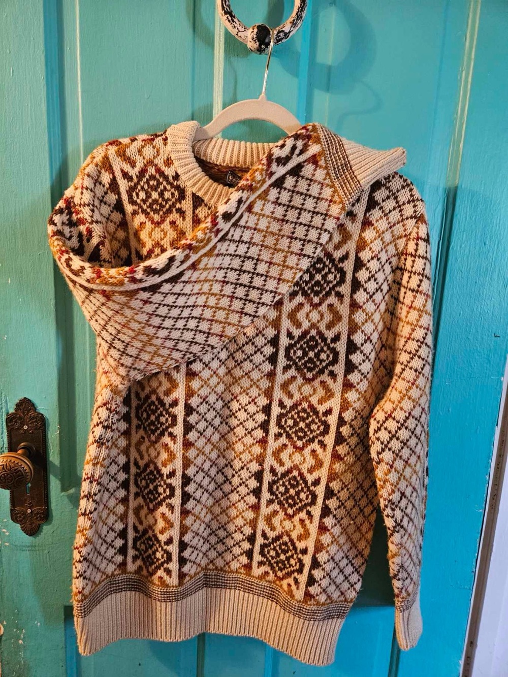 Men's Pendleton Patterned Cabincore Crewneck Sweater Large in Cream and Brown - Picture 4 of 8